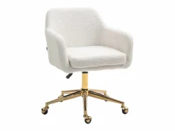 Hauss Spole Silla De Escritorio|Silla de oficina giratoria de tela Teddy blanca, altura ajustable, estructura de metal dorado