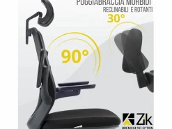 Silla De Oficina|Silla de Oficina Giratoria Ergonómica con Reposabrazos y Reposacabezas, con Apoyo Lumbar, Altura Ajustable en Tejido, Negra - ZIK