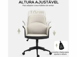 Homcom Silla De Oficina|Silla de oficina Jaca altura ajustable negro/crema 93-103x66x65 cm