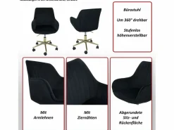 MCW Silla de oficina -J62 de terciopelo con reposabrazos, Negro Sale