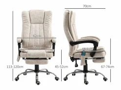 Vinsetto Silla De Oficina|Silla de oficina Orquídea Homcom 6 puntos de masaje + calefacción + reposapiés crema 113-120x70x62 cm