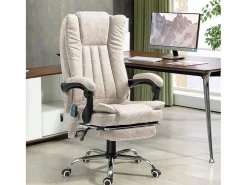 Vinsetto Silla De Oficina|Silla de oficina Orquídea Homcom 6 puntos de masaje + calefacción + reposapiés crema 113-120x70x62 cm