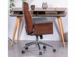 Silla de oficina para ejecutivos en madera oscura de nogal y tapizada en polipiel - Nordic S -^Nest Dream Best