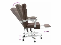 Silla de oficina reclinable cuero sintético marrón^Clicnbuy Best