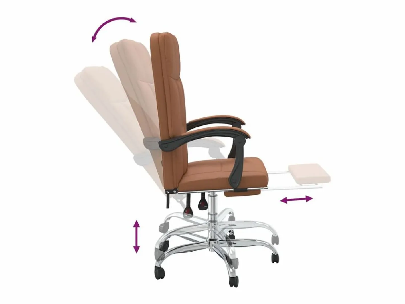 Silla de oficina reclinable cuero sintético marrón^Clicnbuy New