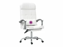 Clicnbuy Silla de oficina reclinable masaje cuero sintético Blanco Hot