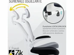 Silla de oficina Silla ergonómica Soporte lumbar con reposabrazos y reposacabezas oscilante, y gris - ZIK Blanco Discount