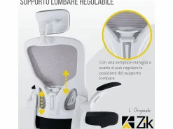Silla de oficina Silla ergonómica Soporte lumbar con reposabrazos y reposacabezas oscilante, y gris - ZIK Blanco Discount