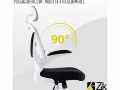 Silla de oficina Silla ergonómica Soporte lumbar con reposabrazos y reposacabezas oscilante, y gris - ZIK Blanco Discount