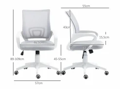 Homcom Silla de oficina Waco basculante con reposabrazos + ruedas 89-109x57x55 cm Gris Sale
