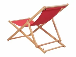 Silla de playa plegable de tela y estructura de madera roja ES78892^ Sale