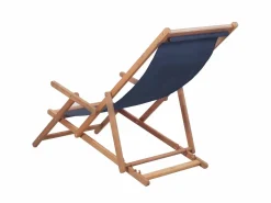 Silla de playa plegable de tela y estructura de madera ES92977 Azul Clearance