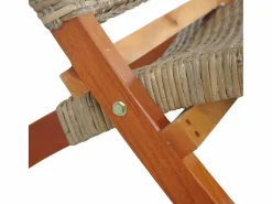 Clicnbuy Silla de ratán kubu natural y madera maciza de caoba Marru00f3n