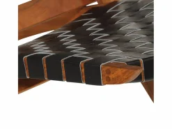 Silla de relax plegable cuero auténtico^vidaxl