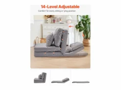 Silla de Suelo SucceBuy Silla de Suelo Convertible con 5 Posiciones Ajustables, Sofá Cama Tapizado con Respaldo Ajustable, Estructura de Metal y Cojín^ Sale