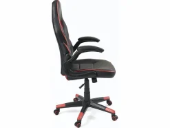 Kayelles Silla gamer de cuero sintético, asiento reclinable y giratorio, reposabrazos acolchados abatibles, ruedas suaves BAJA (negro-rojo) Negro / Rojo