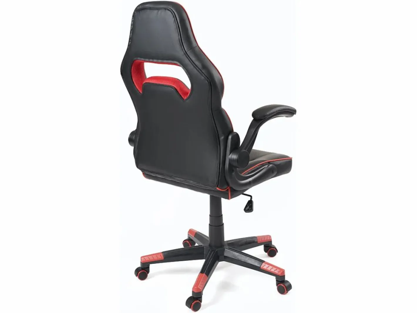 Kayelles Silla gamer de cuero sintético, asiento reclinable y giratorio, reposabrazos acolchados abatibles, ruedas suaves BAJA (negro-rojo) Negro / Rojo