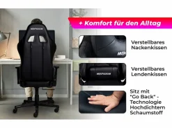 MAXPODIUM Silla Gaming|Silla gamer ergonómica, ajustable en altura, soporta 150 kg – Tactical, Negra