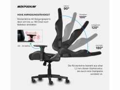 MAXPODIUM Silla Gaming|Silla gamer ergonómica, ajustable en altura, soporta 150 kg – Tactical, Negra