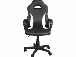 Silla gamer junior, altura ajustable, asiento de cuero sintético bicolor, giratoria 360°, reposabrazos acolchados, ruedas WAN (negro blanco)^Kayelles New