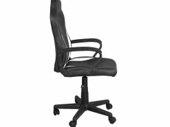 Silla gamer junior, altura ajustable, asiento de cuero sintético bicolor, giratoria 360°, reposabrazos acolchados, ruedas WAN (negro blanco)^Kayelles New