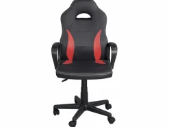 Kayelles Silla Gaming|Silla gamer junior, altura ajustable, asiento de cuero sintético bicolor, giratoria 360°, reposabrazos acolchados, ruedas WAN (negro rojo)