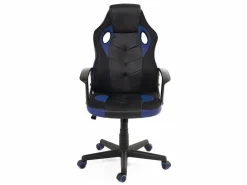 Kayelles Silla gamer junior, asiento de cuero sintético reclinable, doble acolchado, reposacabezas, altura ajustable, giratorio, ruedas suaves SENA (negro azul) Negro / Azul Hot