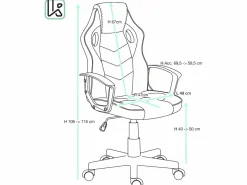 Kayelles Silla gamer junior, asiento de cuero sintético reclinable, doble acolchado, reposacabezas, altura ajustable, giratorio, ruedas suaves SENA (negro azul) Negro / Azul Hot
