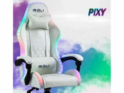 Silla Gaming|Silla gaming blanca ergonómica reclinable LED sillón con cojín Pixy