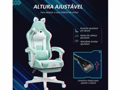 Homcom Silla gaming Cat 2 cojines + reposapiés turquesa 116-124x65x62 cm Gris claro Hot