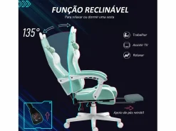 Homcom Silla gaming Cat 2 cojines + reposapiés turquesa 116-124x65x62 cm Gris claro Hot