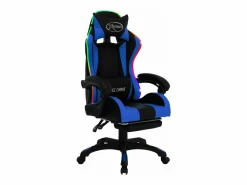 Clicnbuy Silla gaming con luces LED RGB cuero sintético azul y negro Multicolor Hot