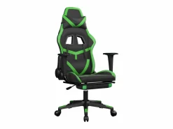Clicnbuy Silla gaming con reposapiés cuero sintético verde Negro Sale