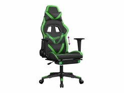 Clicnbuy Silla gaming con reposapiés cuero sintético verde Negro Sale