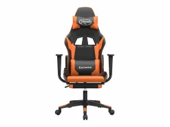 Clicnbuy Silla gaming con reposapiés cuero sintético naranja Negro Discount