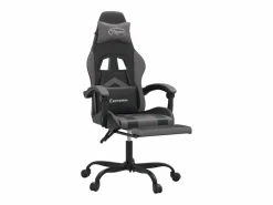 Clicnbuy Silla gaming con reposapiés cuero sintético gris Negro New