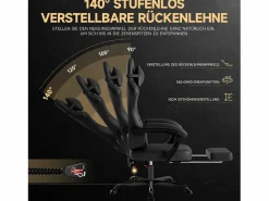 Silla gaming con reposapiés - asiento regulable en altura - silla de oficina - negra Negro Hot