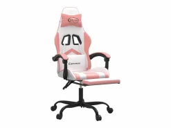 vidaxl Silla Gaming|Silla gaming con reposapiés cuero sintético blanco y
