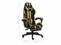 Clicnbuy Silla gaming con reposapiés cuero sintético negro y Dorado Hot