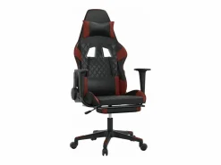 Clicnbuy Silla gaming con reposapiés cuero sintético rojo tinto Negro Outlet
