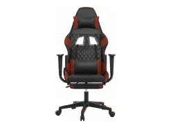 Clicnbuy Silla gaming con reposapiés cuero sintético rojo tinto Negro Outlet