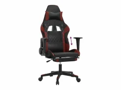 Clicnbuy Silla gaming con reposapiés cuero sintético rojo tinto Negro Outlet