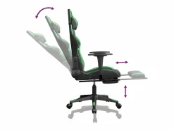 Clicnbuy Silla gaming de masaje y reposapiés cuero sintético negro Verde Discount