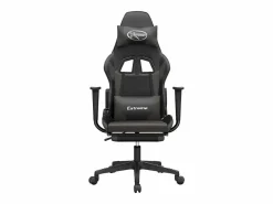 vidaxl Silla Gaming|Silla gaming de masaje y reposapiés cuero sintético negro