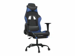 Silla gaming de masaje y reposapiés cuero sintético negro^Clicnbuy Discount