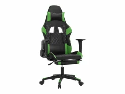 Clicnbuy Silla gaming de masaje y reposapiés cuero sintético negro Verde Online