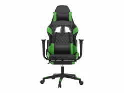 Clicnbuy Silla gaming de masaje y reposapiés cuero sintético negro Verde Online