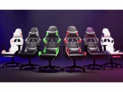 vidaxl Silla Gaming|Silla gaming de masaje y reposapiés cuero sintético negro