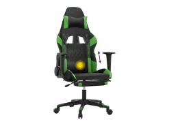 vidaxl Silla Gaming|Silla gaming de masaje y reposapiés cuero sintético negro