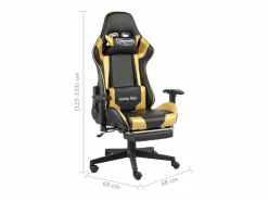 Clicnbuy Silla gaming giratoria con reposapiés PVC Dorado